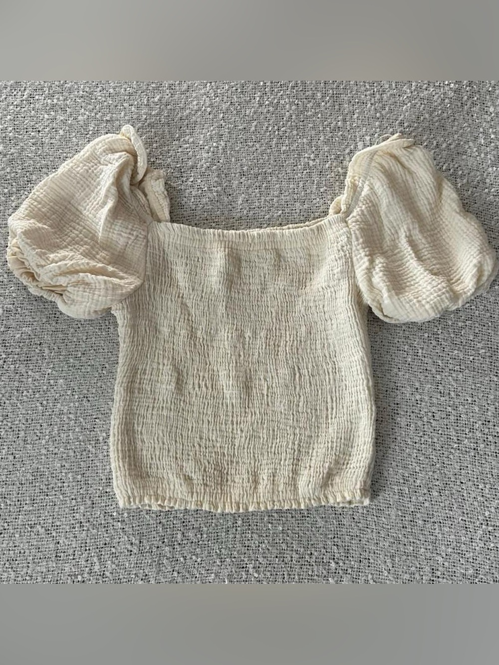 LUSH soft yellow smocked crop top with puff sleeves Size S